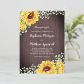 Rustieke Zonnebloemen Witte Bloemen Hout Huwelijk Kaart (Staand voorkant)