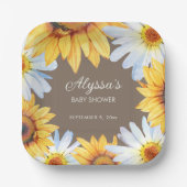 Rustieke Zonnebloemen Witte Daisies Bruin Baby sho Papieren Bordje (Voorkant)
