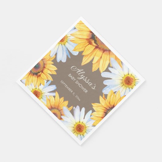 Rustieke Zonnebloemen Witte Daisies Bruin Baby sho Servet (Hoek)