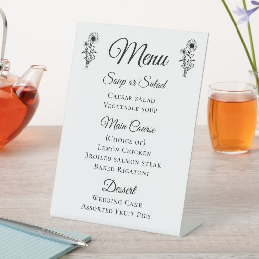 Rustieke Zonnebloemen Zwart Wit Bloemen Trouwmenu Reclamebord Met Voetstuk (Insitu)