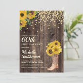 Rustieke zonnebloemlaarzen Glitter 60e verjaardag Kaart (Staand voorkant)