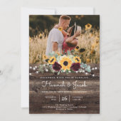 Rustieke Zonnebloemrozen QR Code RSVP Huwelijk Kaart (Voorkant)