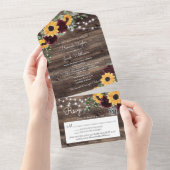 Rustieke Zonnebloemrozen QR Code Trouwen All In One Uitnodiging (Afscheurbaar)