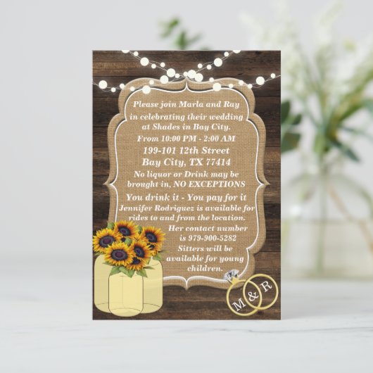 Rustieke Zonneschijn Houten Lichten Trouw Inzetstu Kaart (Staand voorkant)