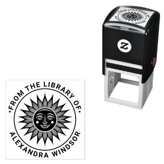 Rustieke zonnestralen met gezicht #2 Bibliotheek B Zelfinktende Stempel (In situ)