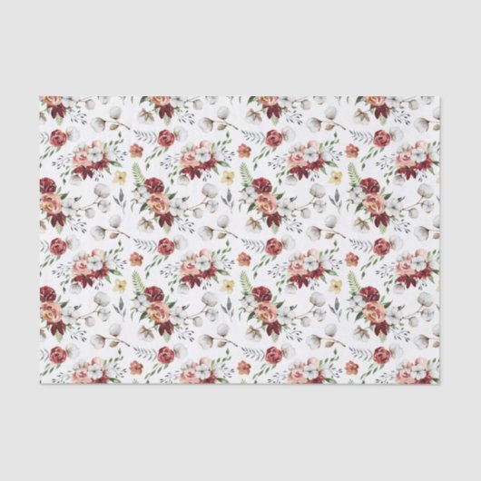 Rustieke Zuid-Waterverf Bloemen & Katoen Patroon Tissuepapier (Voorkant)