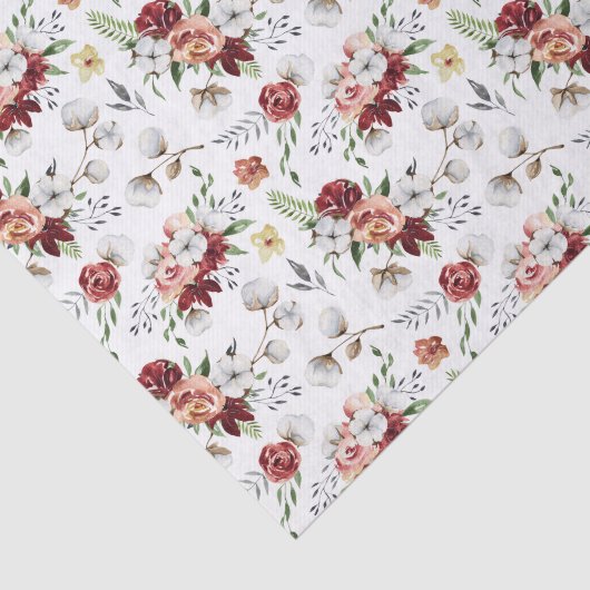 Rustieke Zuid-Waterverf Bloemen & Katoen Patroon Tissuepapier (Detail)