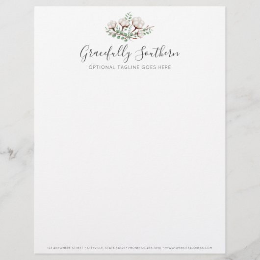 Rustieke zuidelijk katoenen bloemen groen geblader gepersonaliseerd briefhoofd (Voorkant)