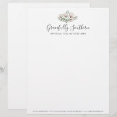 Rustieke zuidelijk katoenen bloemen groen geblader gepersonaliseerd briefhoofd (Voorkant / Achterkant)