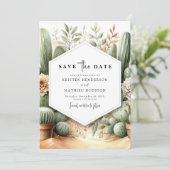 Rustieke zuidelijke cactus bruiloft save the date (Staand voorkant)