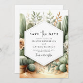 Rustieke zuidelijke cactus bruiloft save the date (Voorkant / Achterkant)