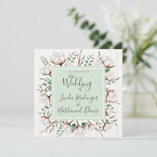 Rustieke Zuidelijke Katoen & Houten Uitnodiging va (Staand voorkant)