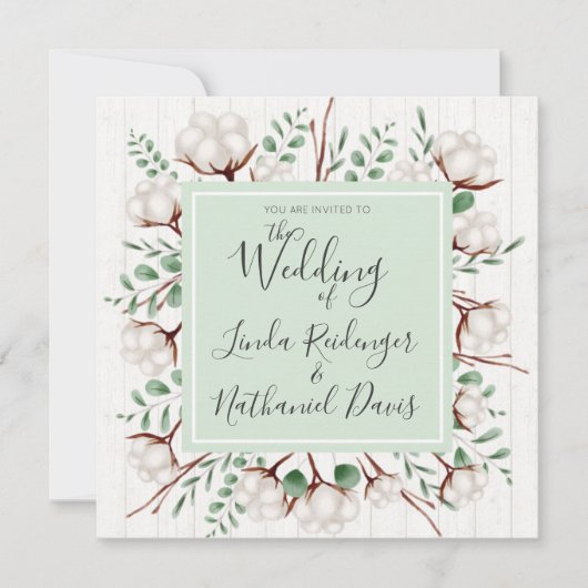 Rustieke Zuidelijke Katoen & Houten Uitnodiging va (Voorkant)