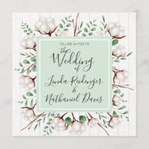 Rustieke Zuidelijke Katoen & Houten Uitnodiging va