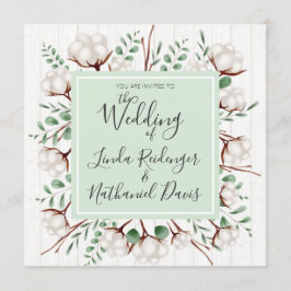 Rustieke Zuidelijke Katoen & Houten Uitnodiging va