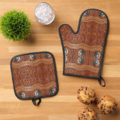 Rustieke Zuidwest boerderij Cowboy Western Land Ovenwant & Pannenlap Set (Top down)