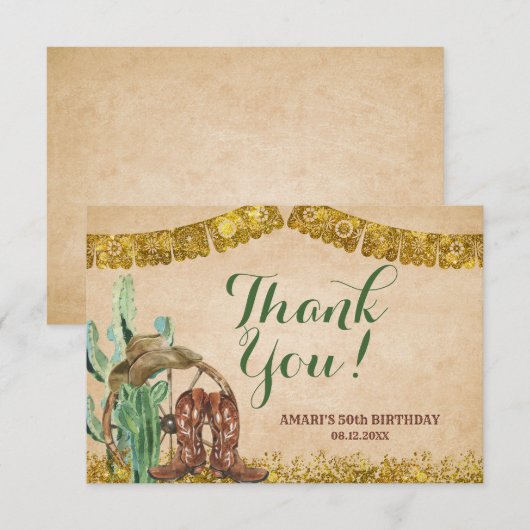 Rustieke Zuidwest Spaanse cowboy verjaardag Bedankkaart (Voorkant / Achterkant)