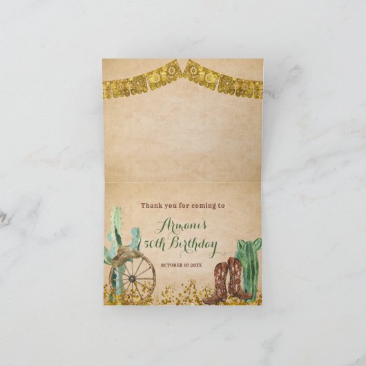 Rustieke Zuidwestelijke Cowboy Verjaardag Gevouwen Bedankkaart (Binnen)