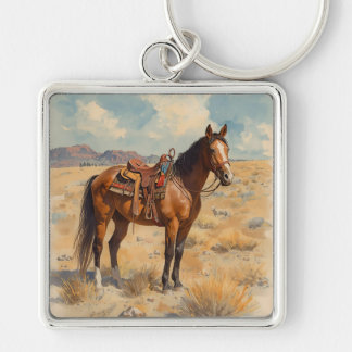 Rustieke Zuidwestelijke Paard Desert Scene Sleutelhanger