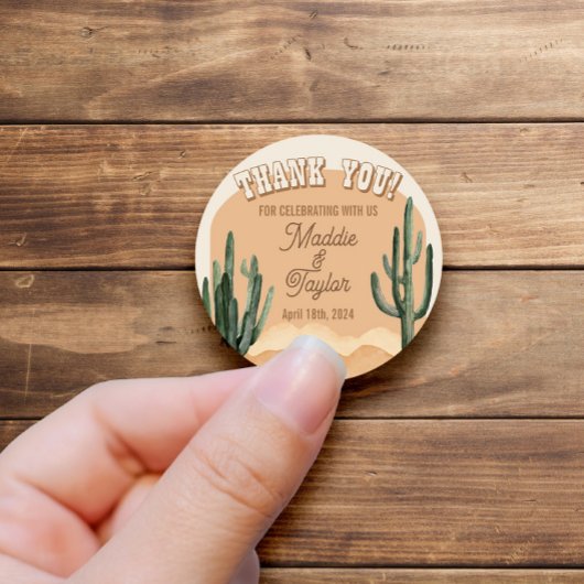 Rustieke zuidwestelijke woestijn cactus dank je we ronde sticker
