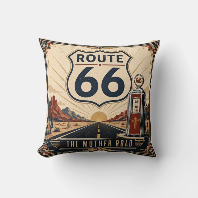 Rustieke Zuidwesterse Retro Route 66 Presentatie Kussen (Voorkant)