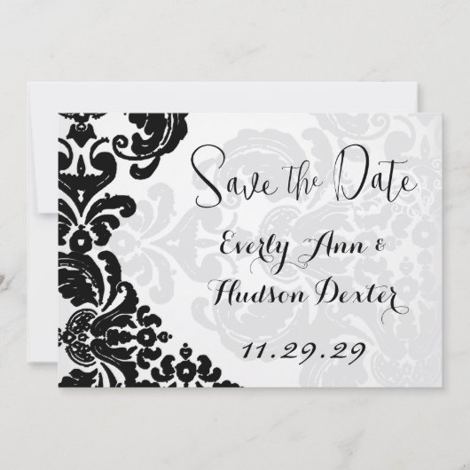 Rustieke  Zwart Damask Bruiloft Save the Date Kaart (Voorkant)