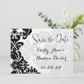Rustieke  Zwart Damask Bruiloft Save the Date Kaart (Staand voorkant)