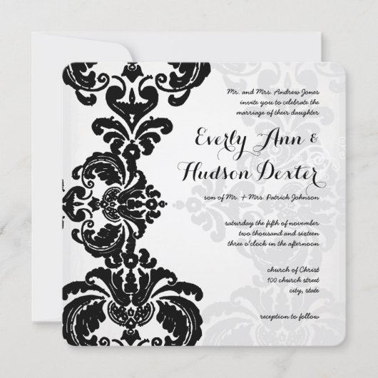 Rustieke  Zwart Damask Bruiloft Save the Date Kaart (Voorkant)