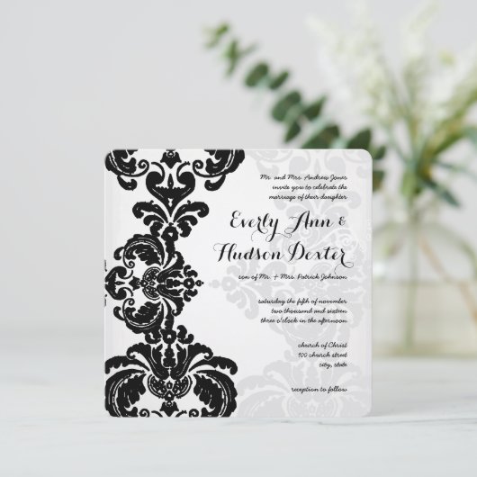 Rustieke Zwart Damask Bruiloft Save the Date Kaart (Staand voorkant)