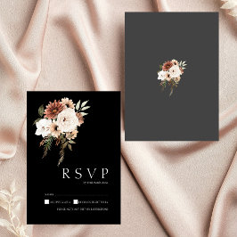 Rustieke Zwart en Perzik Bloemen Bruiloft RSVP Kaa