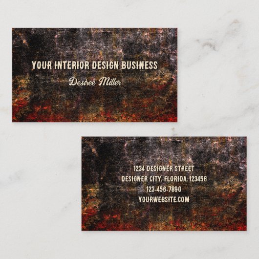 Rustieke zwart gebrande Sinaasappel grunge  textuu Visitekaartje (Voorkant / Achterkant)