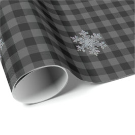 Rustieke zwart, grijs Tartan ruit - sneeuwvlok Cadeaupapier