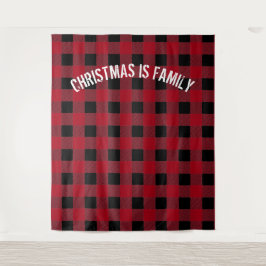 Rustieke Zwart Rode Buffalo Plaid Familie Fotohokj Wandkleed