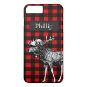 Rustieke Zwart & Rood Plaid Moose Aangepaste naam Case-Mate iPhone Case (Achterkant)