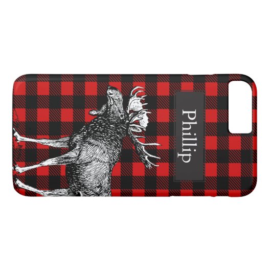 Rustieke Zwart & Rood Plaid Moose Aangepaste naam Case-Mate iPhone Case (Achterkant (Horizontaal))