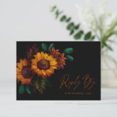 rustieke zwart verbrande Sinaasappel bloemenbruil RSVP Kaartje (Staand voorkant)