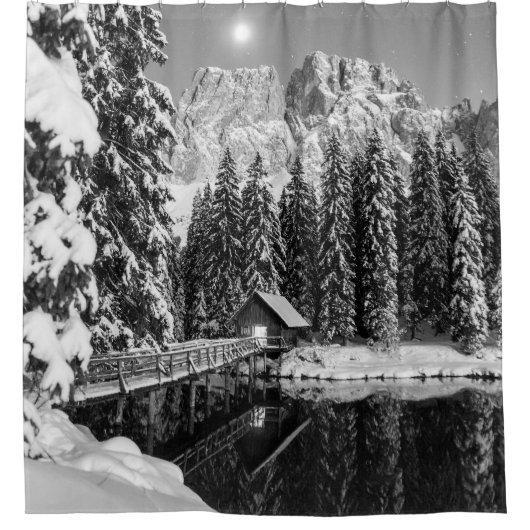 Rustieke zwart-wit berg landschap badkamer douchegordijn (Voorkant)