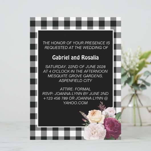 Rustieke zwart-wit Buffalo Check Wedding Kaart (Staand voorkant)