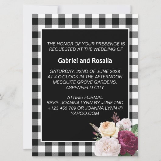 Rustieke zwart-wit Buffalo Check Wedding Kaart (Voorkant)