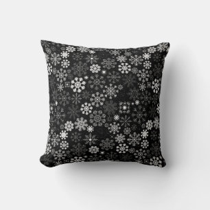 Rustieke  Zwart-Wit Feestelijke Sneeuwvlokken Kussen