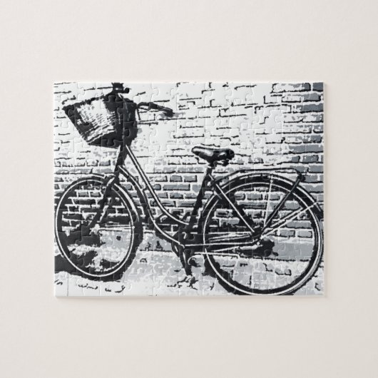 Rustieke zwart wit  fiets legpuzzel (Horizontaal)