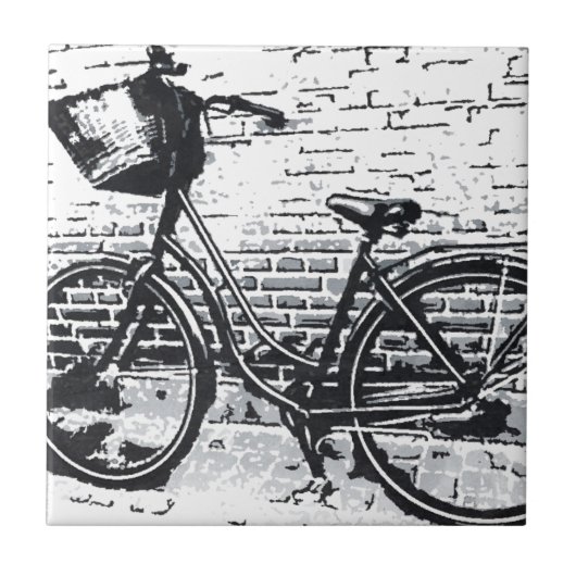 Rustieke zwart wit  fiets tegeltje (Voorkant)