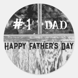 Rustieke zwart-wit foto # 1 papa Vaderdag Ronde Sticker