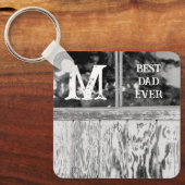 Rustieke zwart-wit foto beste papa ooit Initiaal Sleutelhanger (Voorkant)
