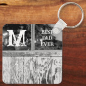 Rustieke zwart-wit foto beste papa ooit Initiaal Sleutelhanger (Achterkant)
