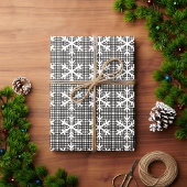 Rustieke zwart-wit geplakte sneeuwvlok Kerstmis Cadeaupapier