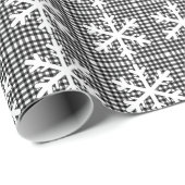 Rustieke zwart-wit geplakte sneeuwvlok Kerstmis Cadeaupapier (Rol Hoek)