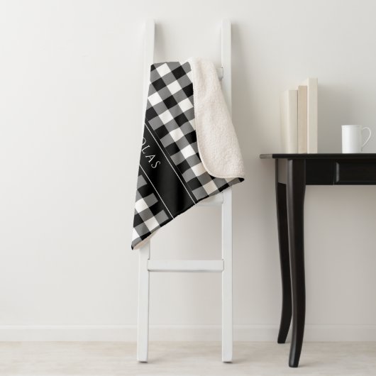 Rustieke zwart-wit geruite cheques naam sherpa deken (In situ)