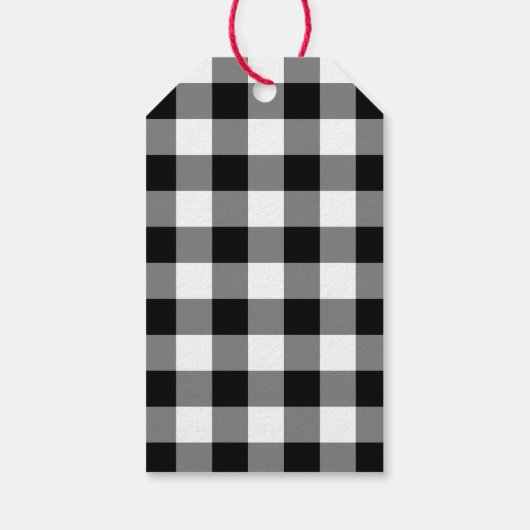 Rustieke zwart-wit geruite kerst cadeaulabel (Achterkant)
