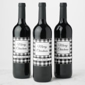 Rustieke zwart-wit geruite vrolijke kerst wijn etiket (Flessen)